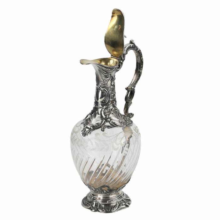 Pichet à vin en cristal argenté de style Louis XV. France. 19ème siècle. 