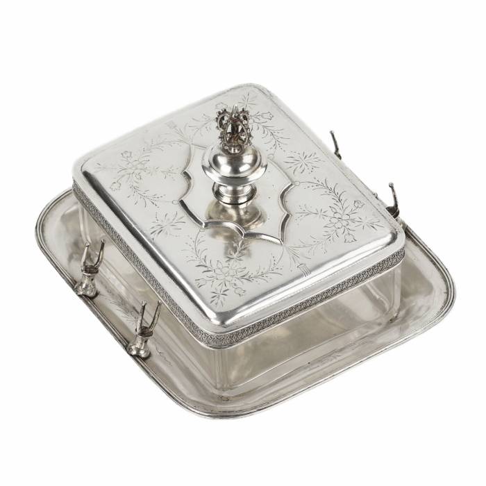 Масленка австрийского серебра со стеклом. Рубеж 19-20 веков.
