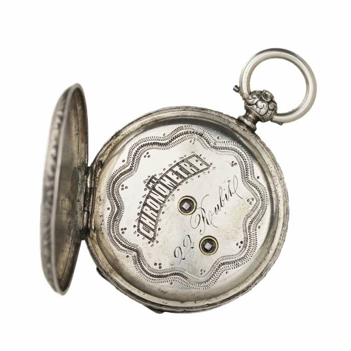 Silver pocket watch with a portrait of Emperor Alexander II. Switzerland Chronometre. 19th century. 