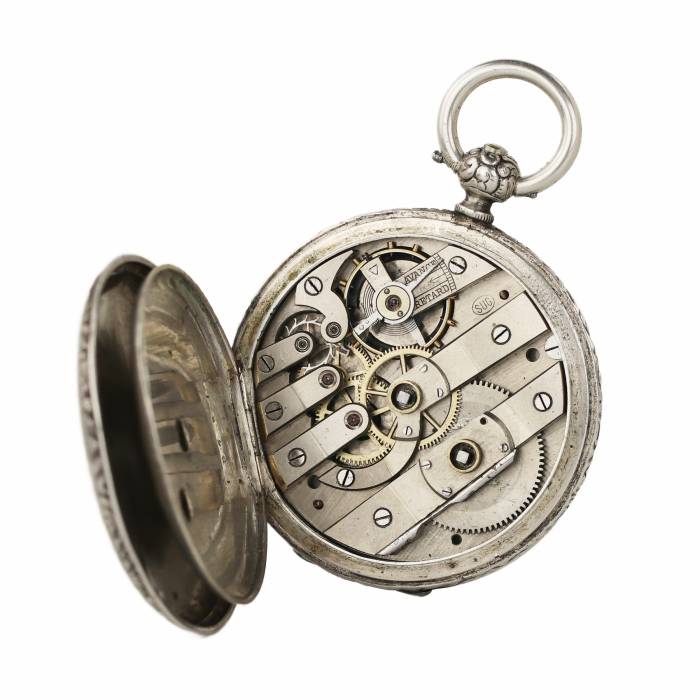 Серебряные карманные часы с портретом императора Александра II. Швейцария Chronometre. 19 век.