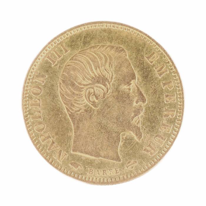 Zelta monēta 5 franki. Francija, 1858. gads. 