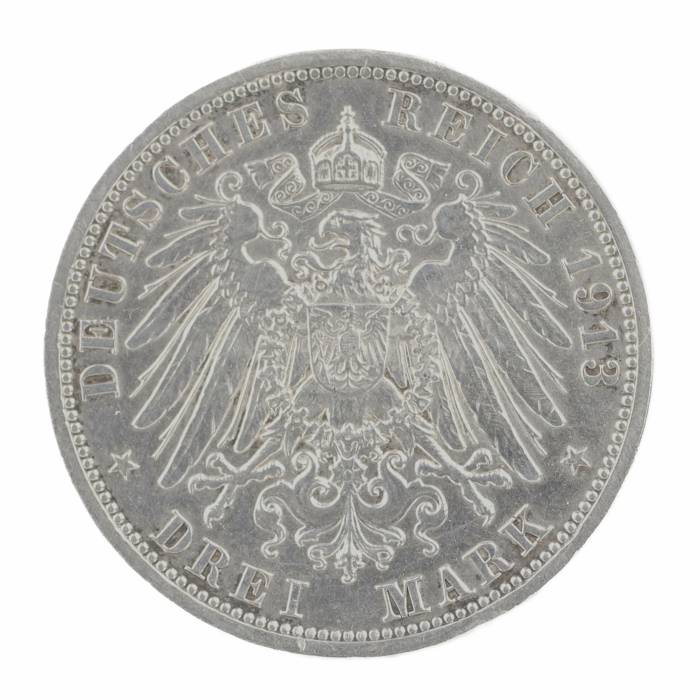 Silver coin 3 marks. Germany 1913. 