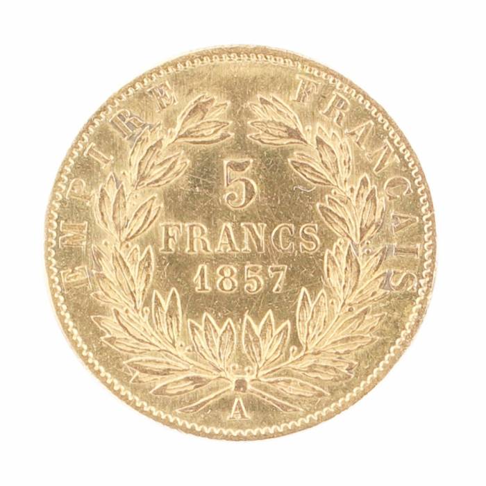 Gold coin 5 francs. France. 1857 
