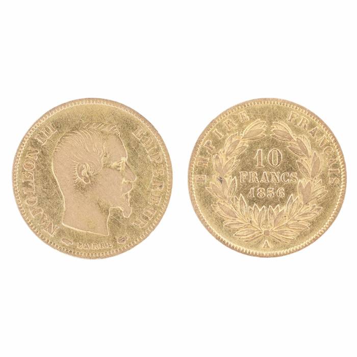 Gold coin 10 francs. France, 1856. 