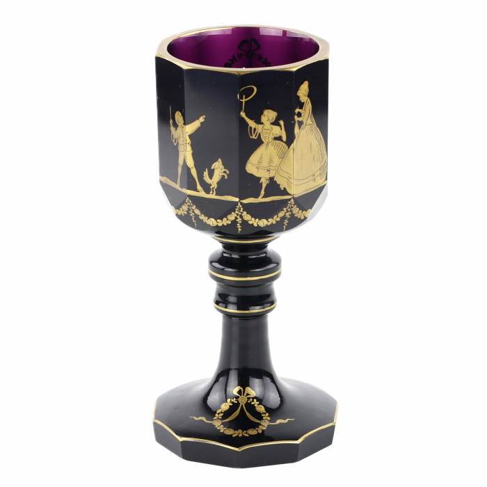 DECAGONAL GOBLET IN PURPLE CRYSTAL WITH GILT DECORATION ST PETERSBURG, 1810s IMPERIAL GLASS FACTORY