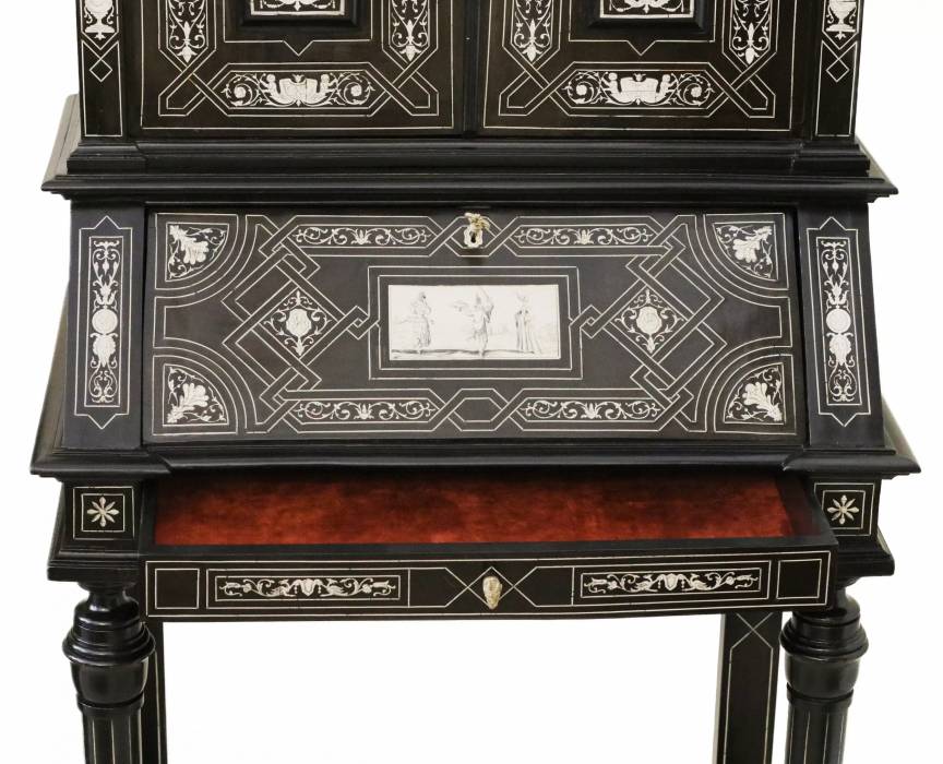 A superb Italian ebony and ivory cabinet from the late 19th century. 