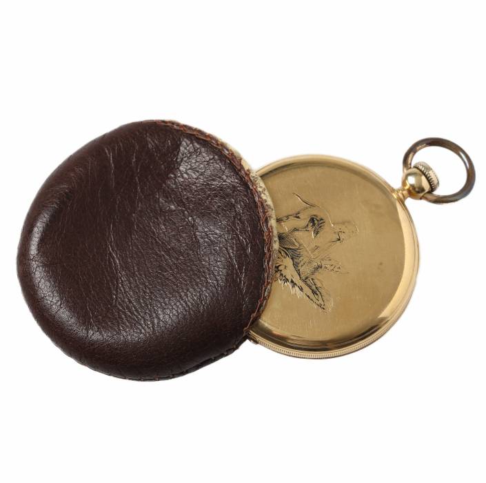 Pocket gold 18K watch brand Patek & Cie with the image of Aušros vartai in Vilnius. Switzerland 1845-1850