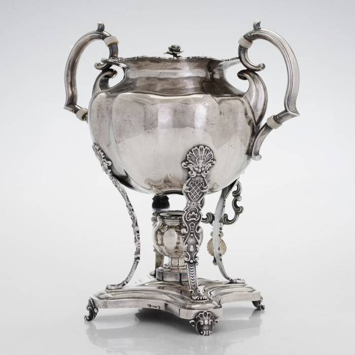 Silver teapot-samovar for serving hot drinks. Shper Adolf. Saint Petersburg, 1843
