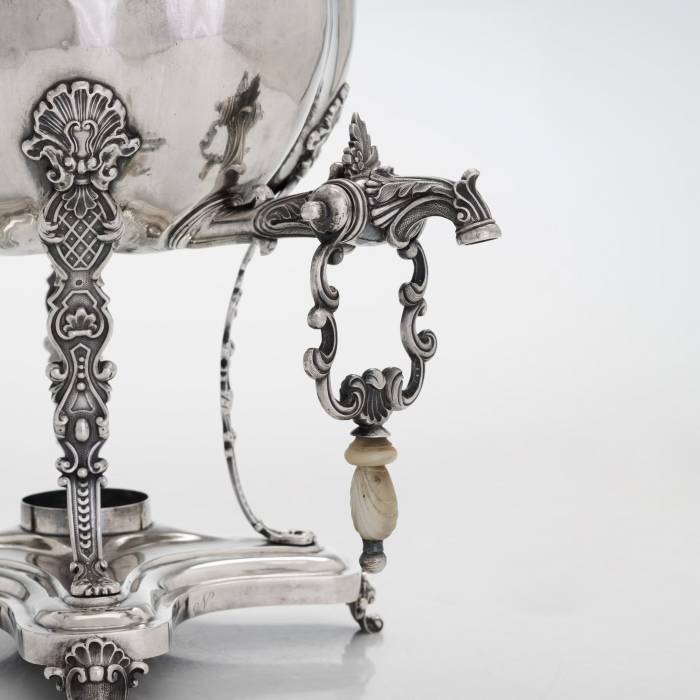 Silver teapot-samovar for serving hot drinks. Shper Adolf. Saint Petersburg, 1843