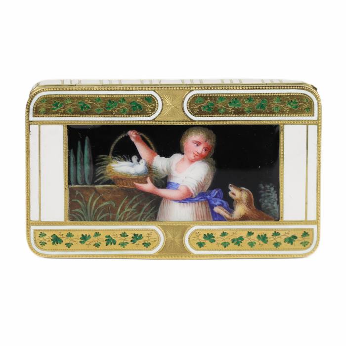 Magnificent gold and enamel snuffbox by Freres Jordan. Hanau, circa 1800