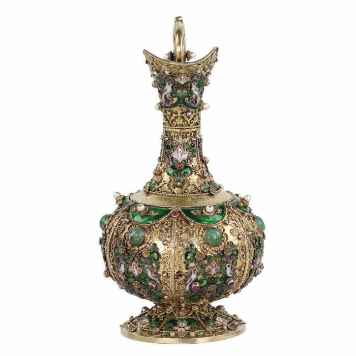 Cruche en argent exquise avec émail et pierres naturelles. Empire austro-hongrois du XIXe siècle. 
