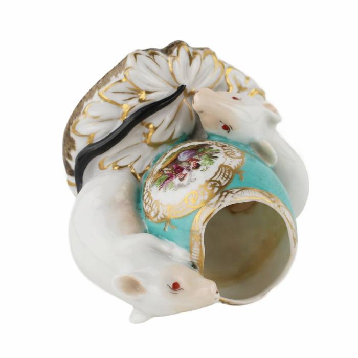 Decorative composition with two mice near an egg. KPM, 19th century. 
