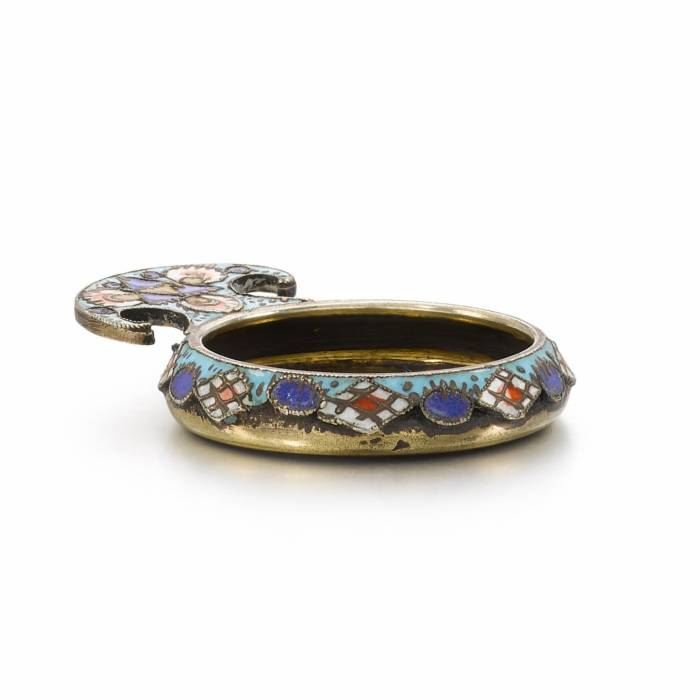 Miniature silver kovsh by Faberge with gilding and cloisonné enamel. Fyodor Rückert, Moscow, 1908-1917 