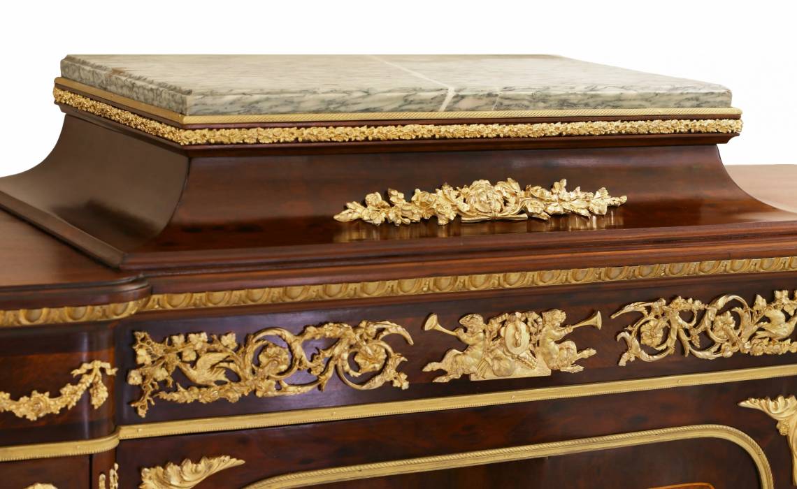 Mahogany and gilded bronze display case. Francois Linke, . France, late 19th century