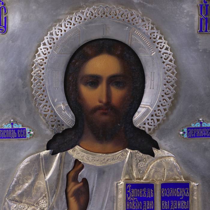 Icon The Lord Almighty in a silver frame. Semyon Galkin. Moscow, 1899-1908.