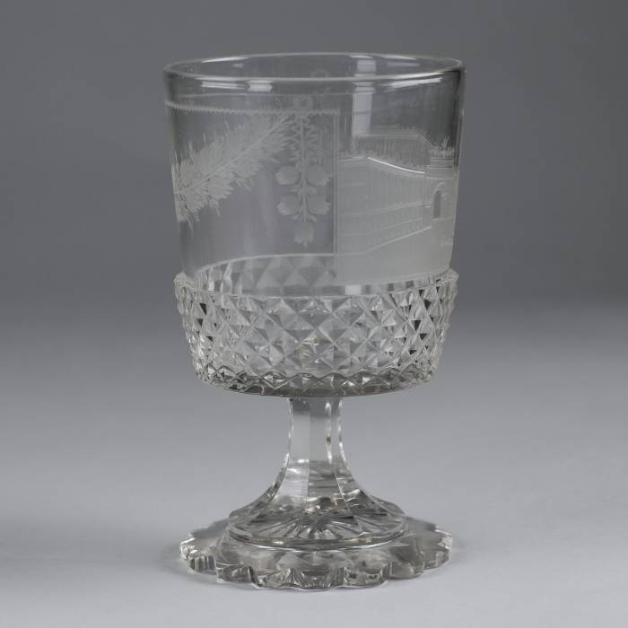 Glass with views of St. Petersburg. Imperial Glass Factory. Russia, 19th century. 