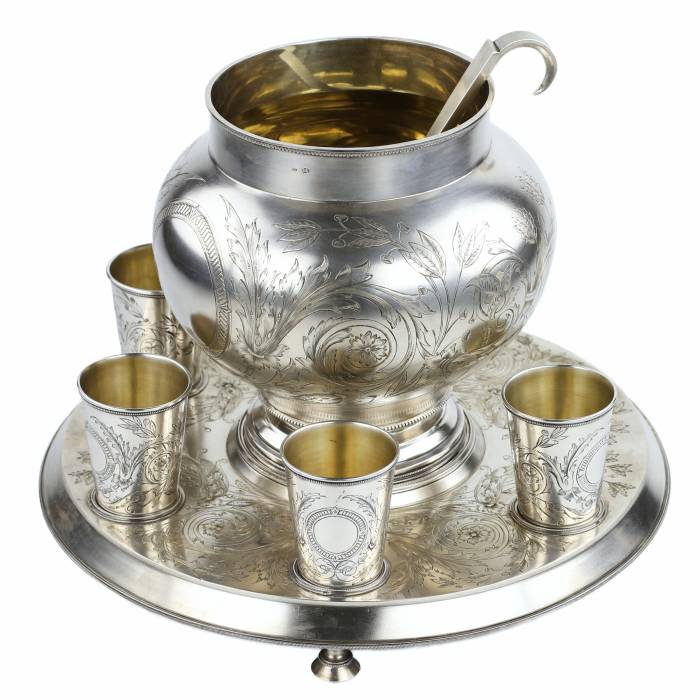 Russian gift silver punch set. A. Ivanov factory. Moscow 1895 