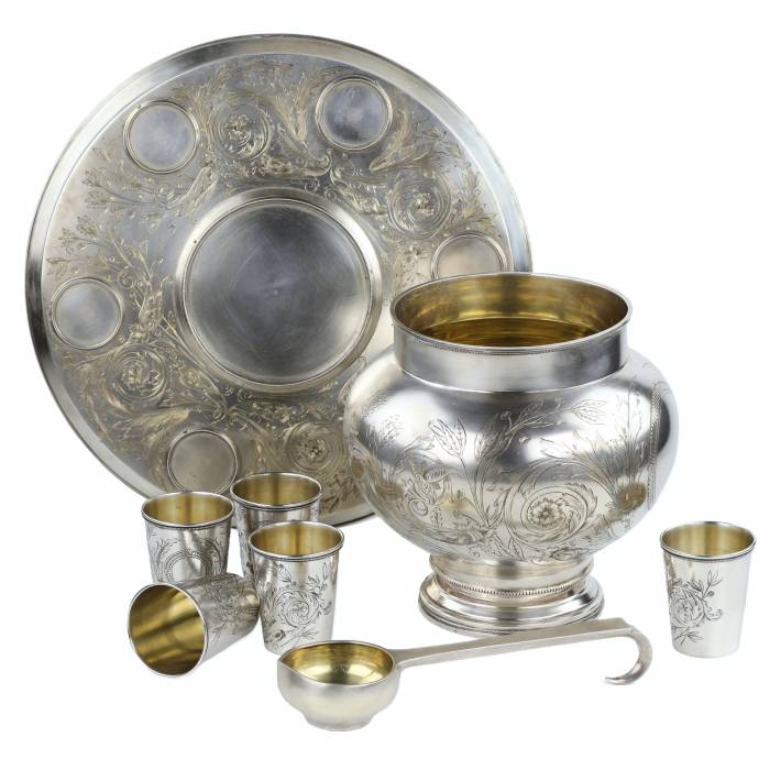 Russian gift silver punch set. A. Ivanov factory. Moscow 1895 