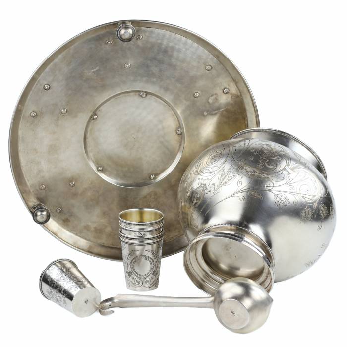 Russian gift silver punch set. A. Ivanov factory. Moscow 1895 