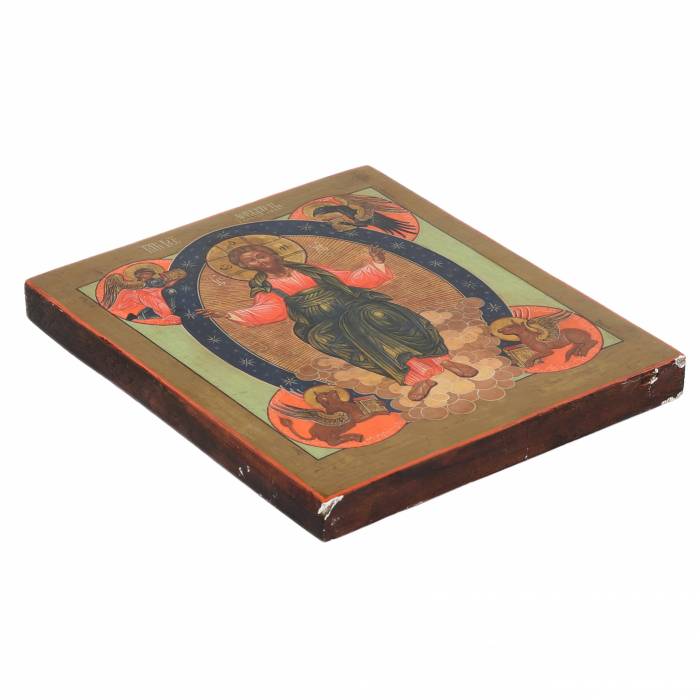 ICÔNE “LE CHRIST EN GLOIRE AVEC LES SYMBOLES DES QUATRE ÉVANGÉLISTES”. RUSSIE, XXe SIÈCLE