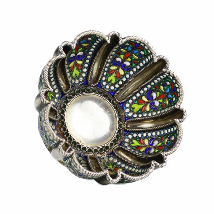 Russian silver bowl with stained glass enamel. Khlebnikov company. Moscow, early 20th century 