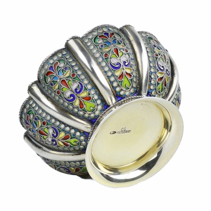 Russian silver bowl with stained glass enamel. Khlebnikov company. Moscow, early 20th century 