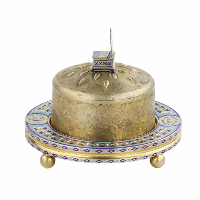 SILVER BUTTER DISH IN THE FORM OF A FESTIVE LOAF WITH SALT THRONE PAVEL OVCHINNIKOV FIRM, MOSCOW, 1896