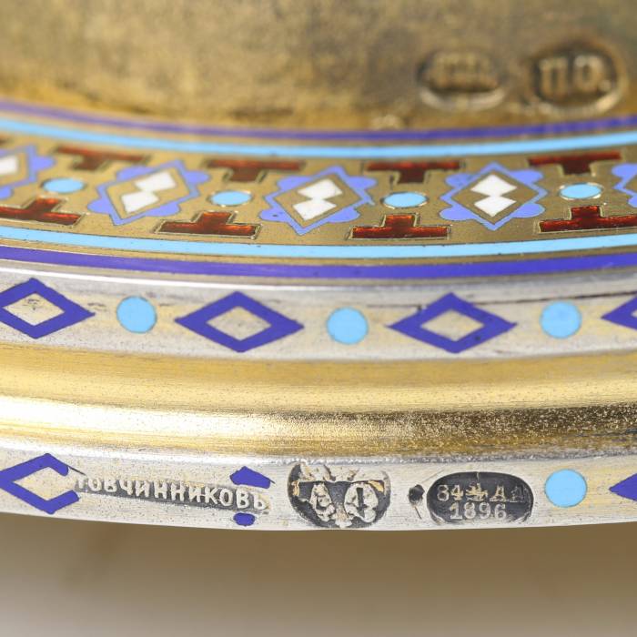 SILVER BUTTER DISH IN THE FORM OF A FESTIVE LOAF WITH SALT THRONE PAVEL OVCHINNIKOV FIRM, MOSCOW, 1896