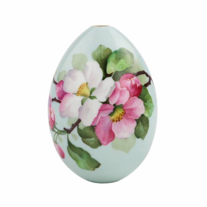 PORCELAIN EASTER EGG WITH HAND-PAINTED BLOSSOMING APPLE ORCHARD RUSSIA, LATE 19TH CENTURY (C. 1890–1900)