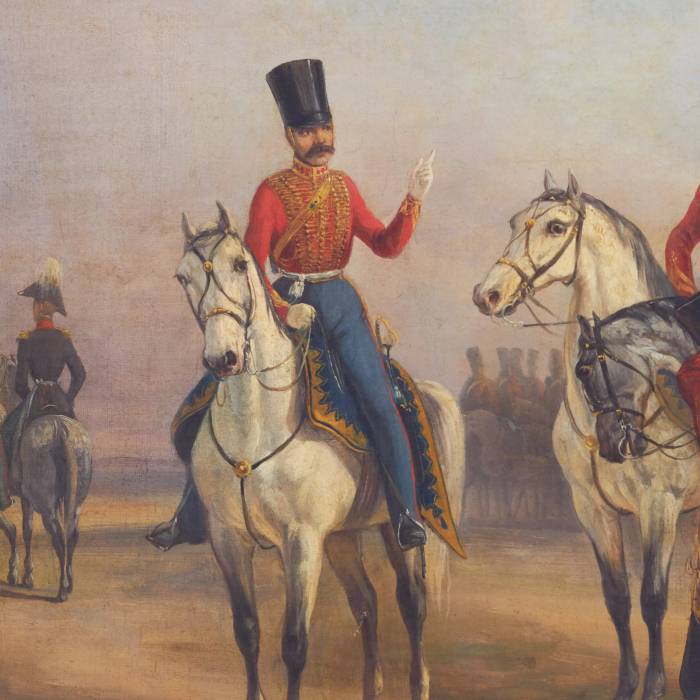 OFFICERS OF THE CUIRASSIER REGIMENT OF THE RUSSIAN IMPERIAL GUARD ON PARADE. 1845  
