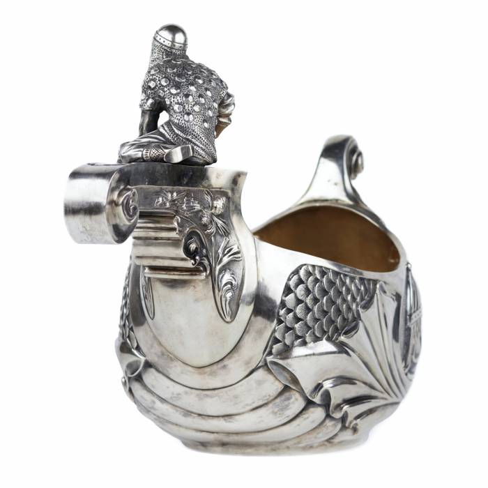 SILVER LADLE IN THE FORM OF A SLAVIC BOAT WITH A WARRIOR FIGURE SAZIKOV, MOSCOW, 1891