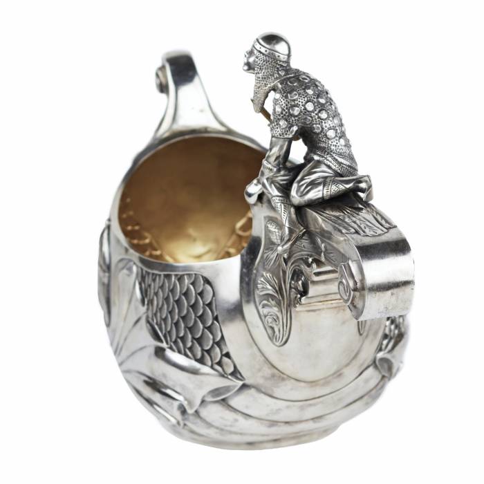 SILVER LADLE IN THE FORM OF A SLAVIC BOAT WITH A WARRIOR FIGURE SAZIKOV, MOSCOW, 1891