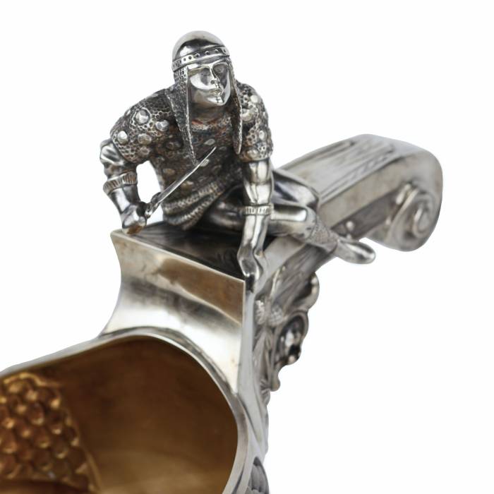 SILVER LADLE IN THE FORM OF A SLAVIC BOAT WITH A WARRIOR FIGURE SAZIKOV, MOSCOW, 1891