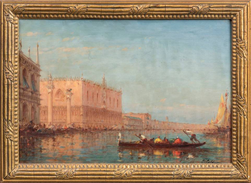 CHARLES-CLÉMENT CALDERON (1870–1906). VIEW OF THE DOGES PALACE AND ST. MARKS SQUARE IN VENICE , TURN OF THE 19TH – 20TH CENTURY