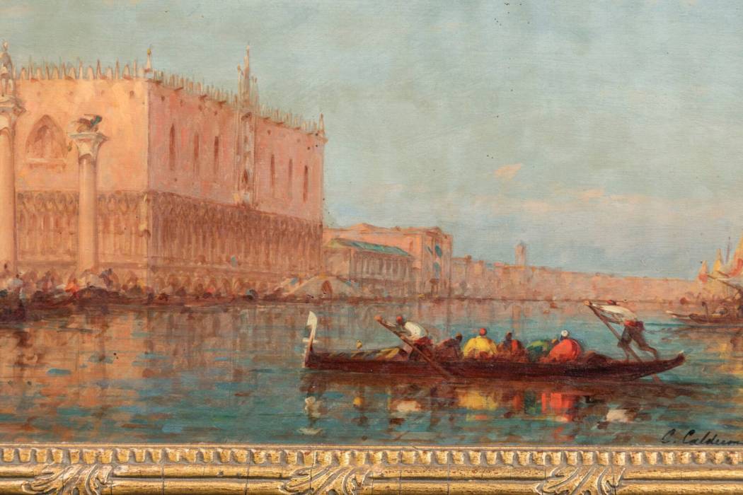 CHARLES-CLÉMENT CALDERON (1870–1906). VIEW OF THE DOGES PALACE AND ST. MARKS SQUARE IN VENICE , TURN OF THE 19TH – 20TH CENTURY