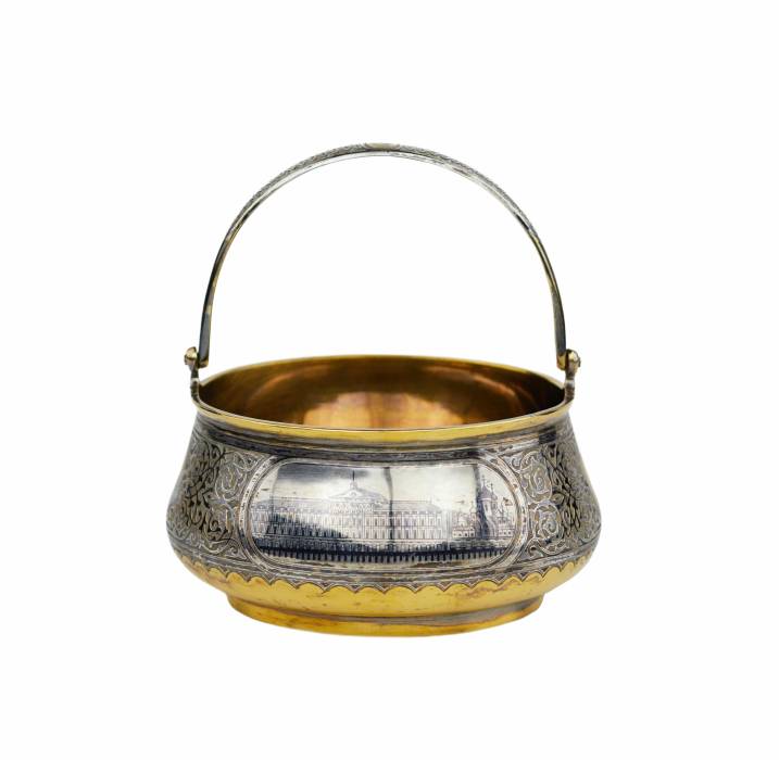 SWEETMEAT BASKET WITH VIEWS OF MOSCOW PAVEL OVCHINNIKOV FIRM, MOSCOW, RUSSIA, 1875