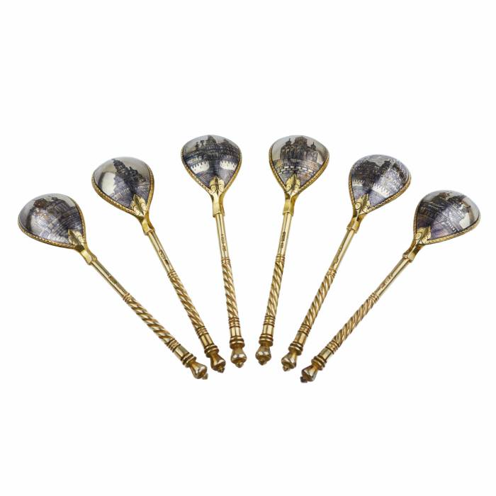 SET OF SILVER TEASPOONS IN ORIGINAL CASE, WORKSHOP OF VASILY SEMYONOV, RUSSIA,MOSCOW, 1896. 