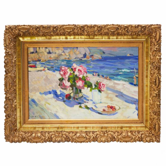 KONSTANTIN KOROVIN (1861–1939). STILL LIFE AGAINST A LANDSCAPE RUSSIA / FRANCE, 1930s