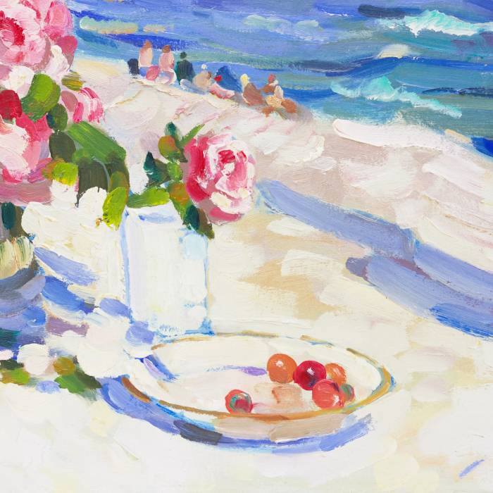 KONSTANTIN KOROVIN (1861–1939). STILL LIFE AGAINST A LANDSCAPE RUSSIA / FRANCE, 1930s