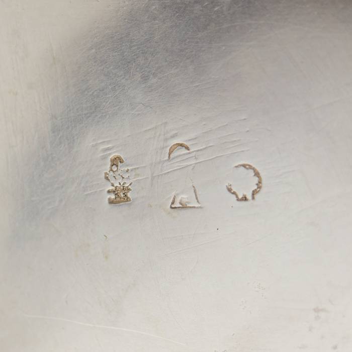 SILVER CHAMPAGNE BUCKET WITH BACCHANALIAN SCENE AND SATYR HEAD HANDLES EUROPE, 19TH CENTURY