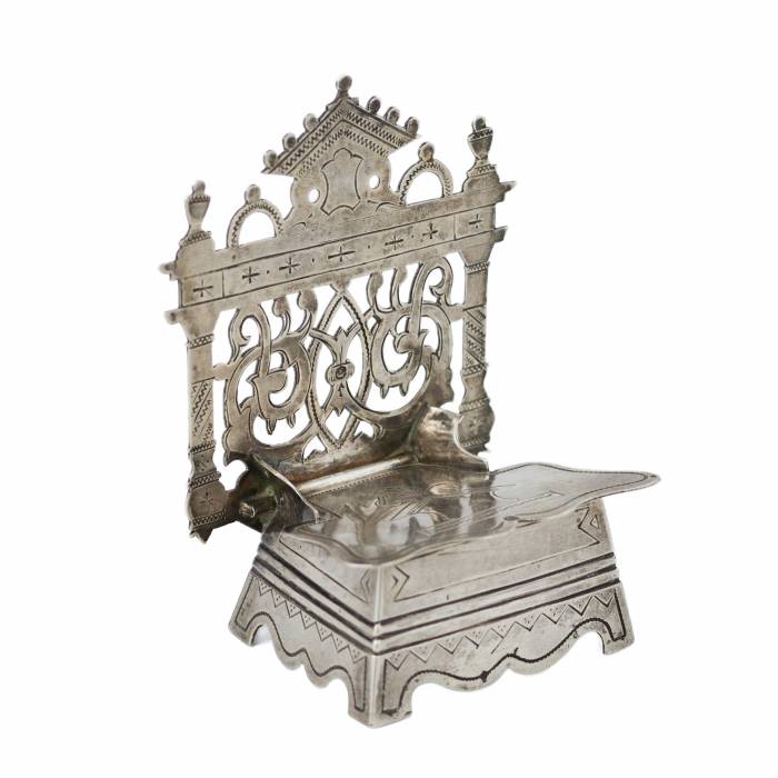 SILVER SALT CELLAR IN THE FORM OF A THRONE WITH AN OPENWORK BACK RUSSIA, KOSTROMA, 1880s–1890s