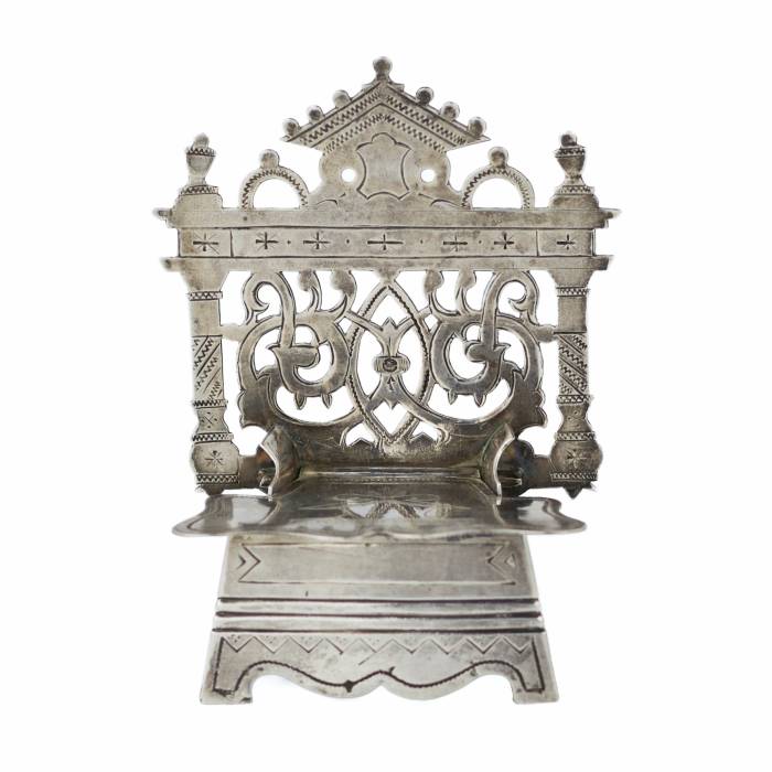 SILVER SALT CELLAR IN THE FORM OF A THRONE WITH AN OPENWORK BACK RUSSIA, KOSTROMA, 1880s–1890s