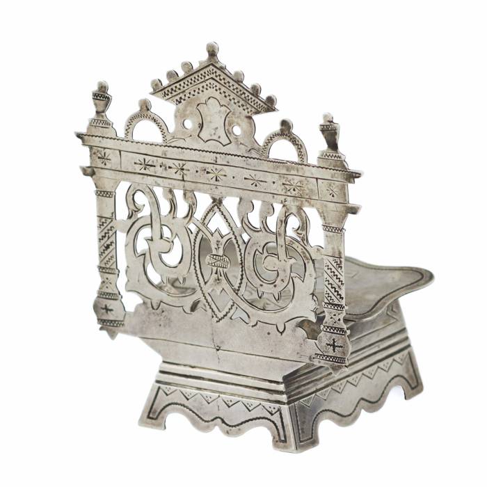 SILVER SALT CELLAR IN THE FORM OF A THRONE WITH AN OPENWORK BACK RUSSIA, KOSTROMA, 1880s–1890s