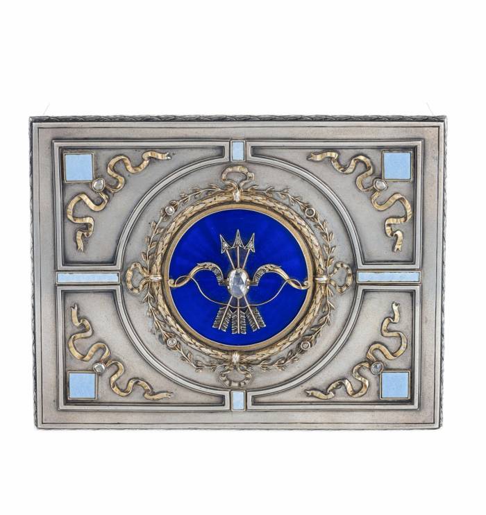 SILVER CASKET WITH ENAMEL AND DIAMONDS, WORKSHOP OF KARL FABERGÉ, MOSCOW, CIRCA 1900 RUSSIA
