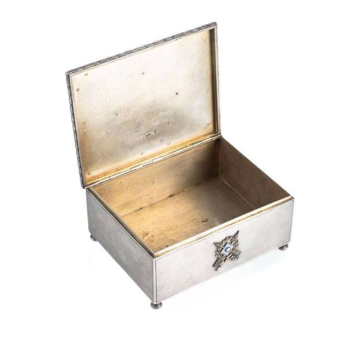 SILVER CASKET WITH ENAMEL AND DIAMONDS, WORKSHOP OF KARL FABERGÉ, MOSCOW, CIRCA 1900 RUSSIA