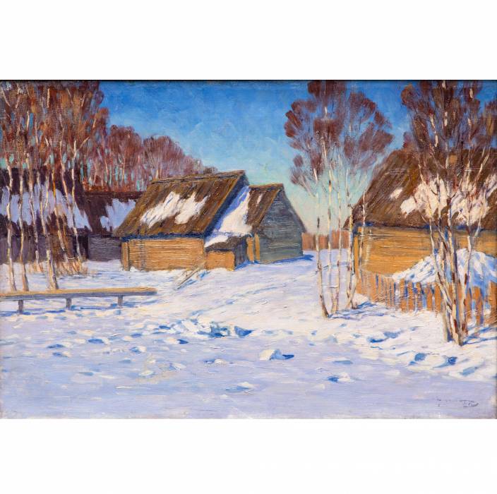PURVĪTIS VILHELMS KĀRLIS. VILLAGE IN EARLY SPRING  LATVIA, 1918