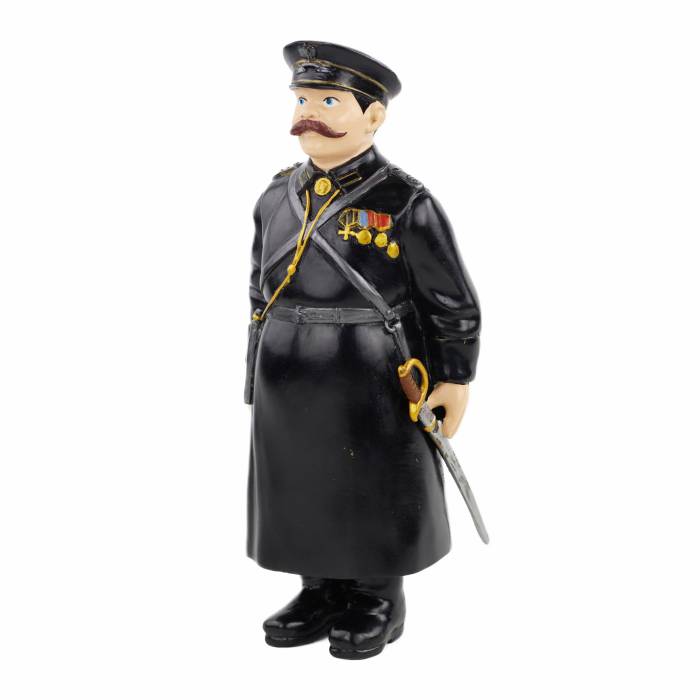 BRONZE FIGURINE OF A POLICEMAN, PAINTED WITH COLD ENAMELS AFTER A FABERGÉ MODEL RUSSIA, SAINT PETERSBURG, 1911