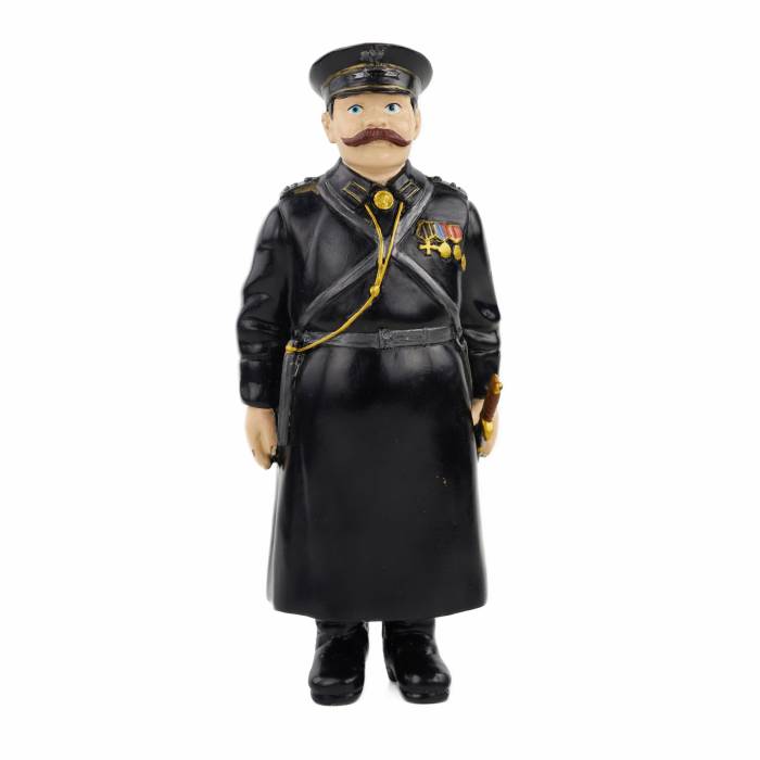 BRONZE FIGURINE OF A POLICEMAN, PAINTED WITH COLD ENAMELS AFTER A FABERGÉ MODEL RUSSIA, SAINT PETERSBURG, 1911