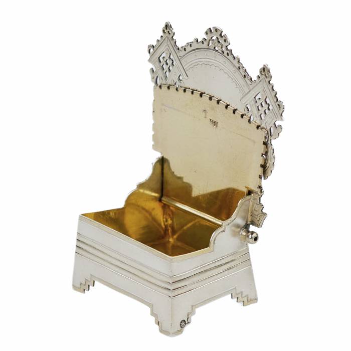 SILVER THRONE-FORM SALT CELLAR IN THE HISTORICISM STYLE RUSSIAN EMPIRE, MOSCOW, 1891