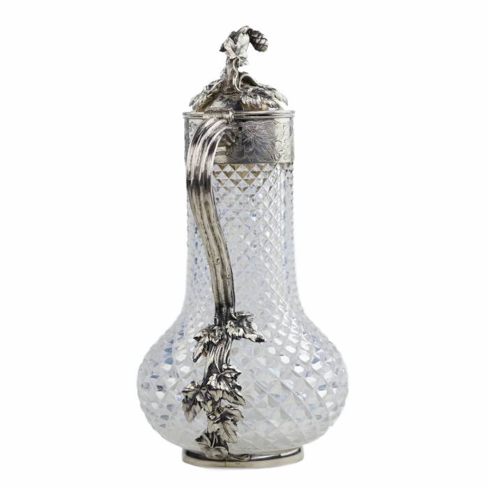 NICOLS & PLINKE. A SILVER WINE JUG WITH CUT-GLASS BODY ST PETERSBURG, RUSSIA, LATE 19TH CENTURY